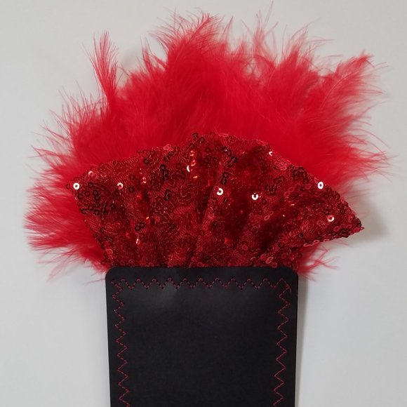 NEW Red Sequin Ruffle & Feather Pocket Square Insert - Picture 3 of 7